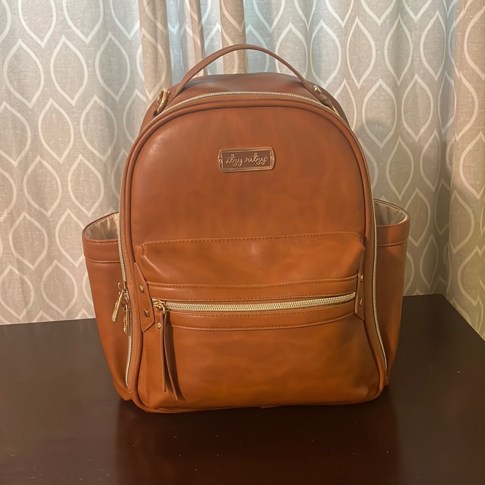 Itzy ritzy cognac leather mini diaper bag backpack